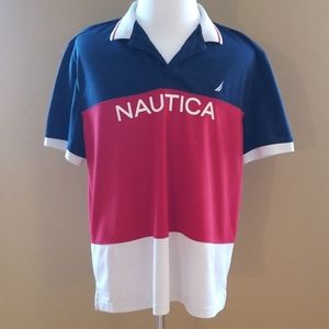 Nautica Red White Blue Polo Shirt XL